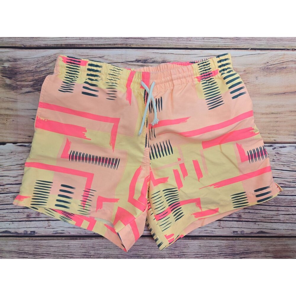 Chubbies Neon Geometric Swim Trunks Medium Made In USA Peach/Yellow *flaw